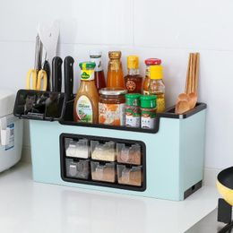 Organization Multifunctional kitchen shelf Seasoning box seasoning tank bottle storage box Spoon cutter combined storage rack