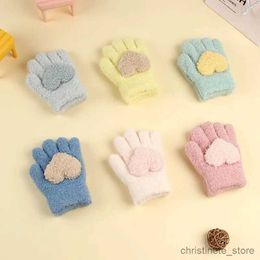 Children's Mittens Outdoor Kids Gloves Winter Solid Thicken Baby Mitten Five Finger Love Gloves for Children Toddler Keep Warm Knitted Mittens