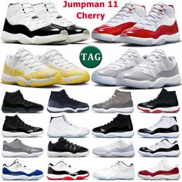 11 sapatos baixos de basquete masculino 11s Cherry Cool Cement Jubileu cinza 25º aniversário criado Concord Amarelo Snakes Skin 72-10 Mens treinadores ao ar livre tênis esportivos