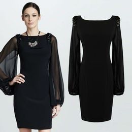 Black Jewel Chiffon Long Sleeve Mother of The Bride Dresses Short Evening Dress