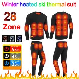 Men's Thermal Underwear 28 Areas Women's Electric Heated Jacket Vest Winter Heated Underwear Men's Ski Suit Heating Clothing Fleece Thermal Long Johns 231128