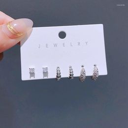 Hoop Earrings Trend Design 3 Pairs Geometric Zircon Crystal Set Silver Colour Women Jewellery