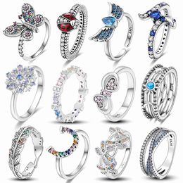 Band Rings 2023 Trendy Finger Ring Real 925 Silver Rings Sparking Zircon Butterflies Ladybugs Angel Wings Ring Popular Women Rings Z0428