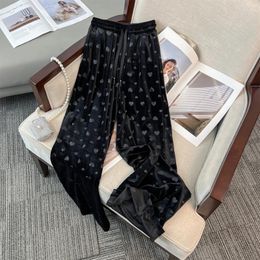 Women's Pants Velvet Printed Wide Leg For Autumn And Winter Loose High Street Waist Straight Tube Casual Floor Mop Pant