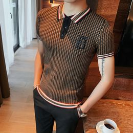 Men's Polos Korean Style Men Summer Leisure Short Sleeves POLO Shirts/Male Slim Fit Business Knit Shirt Homme Tee Plus Size 4XL 230428