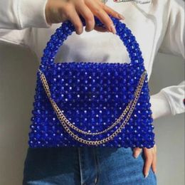 Evening Bags Customized Bead Bag Blue Black Hand-woven Transparent Top-handle Purses And Handbags Unique Design Ladies Party