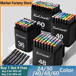 Watercolour Pens 30/36/40/60 Coloured Oily Marker Pen Double Head Set Art Paint Manga Brush for Children Office School Student Supplies Stationery P230427