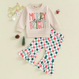 Pyjamas -10-05 Lioraitiin 6M-4Y Toddler Kid Baby Girl Christmas Clothes Letter O-Neck Long Sleeve Pullover Plaid Flare Pants Outfits 231128