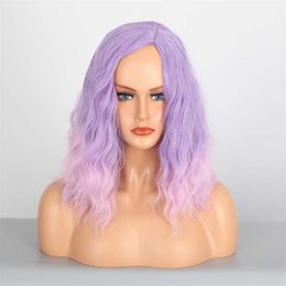 Synthetic Wigs Wig Women's Water Ripple Partial Split Bobo Head Short Curly Hair Chemical Fiber High Temperature Silk Wig Head Cover