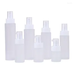 Storage Bottles 8pcs 20ml-120ml Empty Clear Frost Glass Lotion Bottle Portable Refillable White Pump Cosmetic Packaging Essence Emulsion