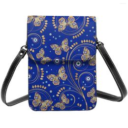 Evening Bags Evil Eye Pattern Shoulder Bag Golden Butterfly Business Student Mobile Phone Fashion Vintage Leather