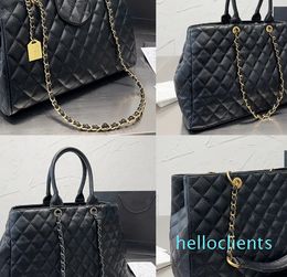 Designer Women Quilted Large Chain Tote Bag France Luxury Brand Cowhide Leather Black Shoulder Bags Lady Weave Chains Strap Shopping Handbag