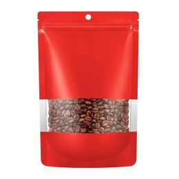 Red Stand up Matte Aluminium Foil Self seal Bags With Clear Front Window Heat-Sealable Resealable Pouch for Food Storage LX4327