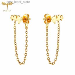 Stud Golden Chain Earrings for Women 3 Stars Ear Piercing Stud Dangle Earrings Stainless Steel Jewellery Accessories 20G Pin Small Gift YQ231128