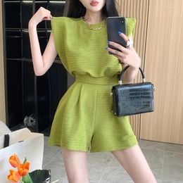 Women's Tracksuits Femme Shoulder Pad Loose Sleeveless T-shirt Top High Waisted Wide Leg Shorts Summer 2 Piece Outfit Casual Tracksuit Sets