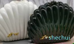 Shell shape Evening Acrylic shoulder case classic pattern Women white black color come with gift box