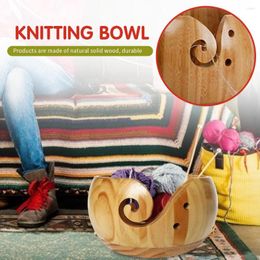 Dinnerware Sets Handmade Knitting Yarn Storage Bowl Wool Crocheted Organizer Bowls Round Wooden Accessories A