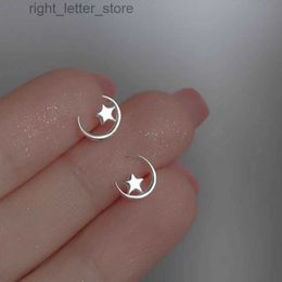 Stud Korean Fashion Asymmetric Star Moon Ear Studs Earrings For Women Pentagram Half Circle Hollow Out Earrings Trendy Gift Jewellery YQ231128