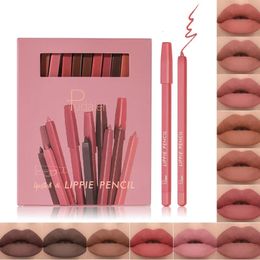 Lip Gloss 12Pcs/Lot Waterproof Matte Lip Liner Pencil Sexy Nude Brown Red Contour Tint Lipstick Pen Kit With Sharpener Makeup Cosmetics 231128