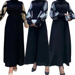 Ethnic Clothing Ramadan Muslim Sleeve Print Maxi Dress Women Abaya Islamic Casual Long Shirt Vestidos Female Button Robe Summer