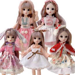 Dolls 12 Inch 23 Movable Joints BJD Doll 30cm 16 Makeup Dress Up Cute Brown Eyeball with Fashion for Girls Toy 230427