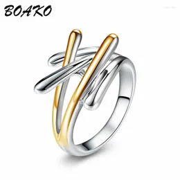 With Side Stones BOAKO Classical Wedding Ring Gold & Silver Color Cross Fashion Women's Jewelry Unique Design Finger Bagues Pour Femme