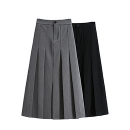 Skirts Korean Style Pleated Skirts for Women Y2k Autumn Winter Female Clothing Vintage Midi Long Skirt High Waist Black Maxi Skirt 230428
