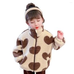 Jackets Girls Fur Jacket Coat Heart Pattern Girl Casual Style Winter Autumn Children's Clothes For