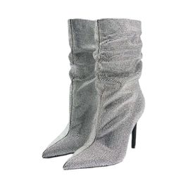 New Rhinestone Shoes for Women 2023 Spring Brand Elegant Slip-on High Heels Sexy Luxury Design Party Shoes Ankle Boots Size 43