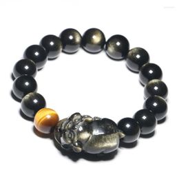 Strand Natural Obsidian Stone Bracelets Round Bead Pig 2023 Zodiac For Men Women Energy Jewellery