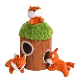 Toys 4 Pcs Creative Creaking Plush Pet Toy Fun Hide Seek Dog Toy Stuffed Animal Tree Hole Toy Pet Safe Nontoxic Burrow Toy