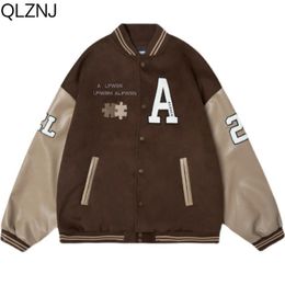 Men's Jackets Vintage Varsity Baseball Bomber Jacket Men Letter Embroidery Brown Jacket Hip Hop Harajuku College Coats Unisex Y2k Streetwear 231128