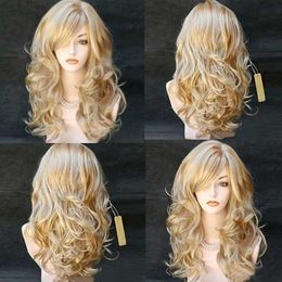 Synthetic Wigs Golden Long Curly Hair Wig Female Black Red Pick Dyed Curly Hair Wig Oblique Bangs Big Wave Wig Set