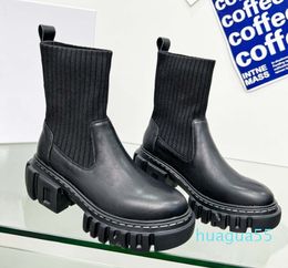 Temperament Black Green Leather High Quality Fashion Brand Women's Boots