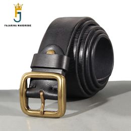 Belts FAJARINA Top Quality Men's Retro Cowhide Leather Belts Solid Pure Cow Skin Brass Pin Buckle Metal Belt for Men 3.8cm N17FJ886 231128