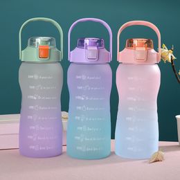 Water Bottles Large Capacity Gradient Plastic Cup Summer PC Frosted Sports Water Bottle Straw Cup Eco-Friendly Round Cylinder Adults Portable 230428