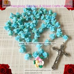 Chains Free Ship 2pcs/set Catholic Rosary Necklace Beautiful Soft Cerami Beads Rose Crucifix Bead N3618