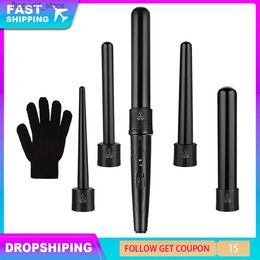 Curling Irons Professional 5 in 1 Curling Wand Set Interchangeable Styler Hair Curler Waver 3 Barrel Curling Iron Q231128