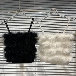 Women's Tanks Spaghetti Strap Camis For Women Casual Fur Spliced Sexy Thick Knitted Solid Colours Femme Croset Crop Tank Tops Camisoles