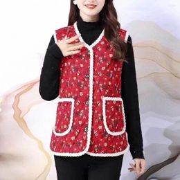 Women's Vests Women Winter Waistcoat Thick Plush Vest Coat Floral Print Padded Stylish Cardigan With For