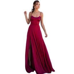 JEHETH Simple High Side Split Evening Dresses Sexy Spaghetti Strap Backless A Line Celebrity Party Gowns Women robes