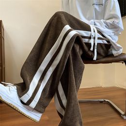 Pants Loose Coffee Corduroy Pants Men Women Drawstring Striped Wide Leg Pants Autumn Casual Easy Care Antiwrinkle Mopping Trousers