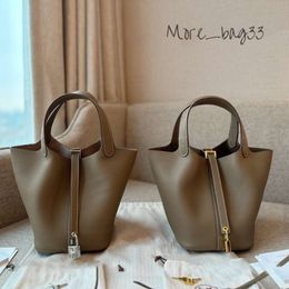 Basket Bags Picotin Lock Female Genuine Leather Drawstring first layer Cowhide Handbag Bucket Bag Brand Tote Luxury Mini
