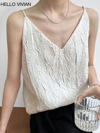 Women's Tanks 2023 Spring/Summer Pleated V-Neck Suspended Tank Top For Loose Outerwear Sleeveless Bottom