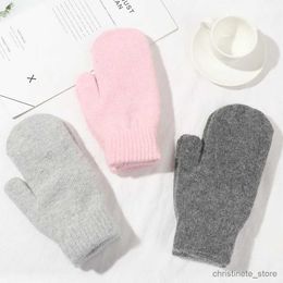 Children's Mittens 1Pair Double-layer Rabbit Hair Gloves Female Plush Solid Colour All Fingers Winter Women Girls Soft Thicken Warm Mittens R231128