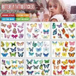 Tattoos Colored Drawing Stickers 12 Waterproof Kids Cartoon Tattoo Stickers Cute Colorful Butterfly Tattoo Stickers Cute Temporary TattoosL231128