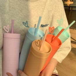 Water Bottles Ins Summer Cute Plastic Sippy Cup Macaron Water Bottle With Straw Korean Female Student Large Capacity Cold Drink Water Cups 230428