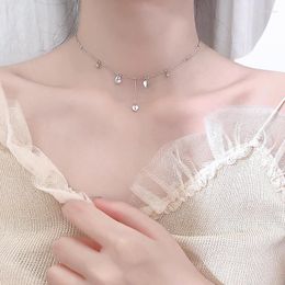 Pendant Necklaces Silver Plated Heart-Shaped Tassel Necklace Fashion Simple Zircon Short Clavicle For Women Choker Collar