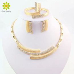Wedding Jewelry Sets Fashion Wedding Bridal Crystal Rhinestone Jewelry Sets African Beads Dubai Gold Color Statement Jewellery Costume 231128