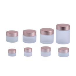 Frosted Clear Glass Jar Cream Bottle Cosmetic Container with Rose Gold Lid 5g 10g 15g 20g 25g 30g 50g 100g Packing Bottles for Lotion L Fkdh